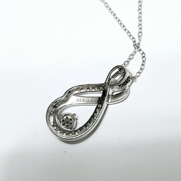 Diamond drop Silver Necklace 18" - Picture 7 of 9